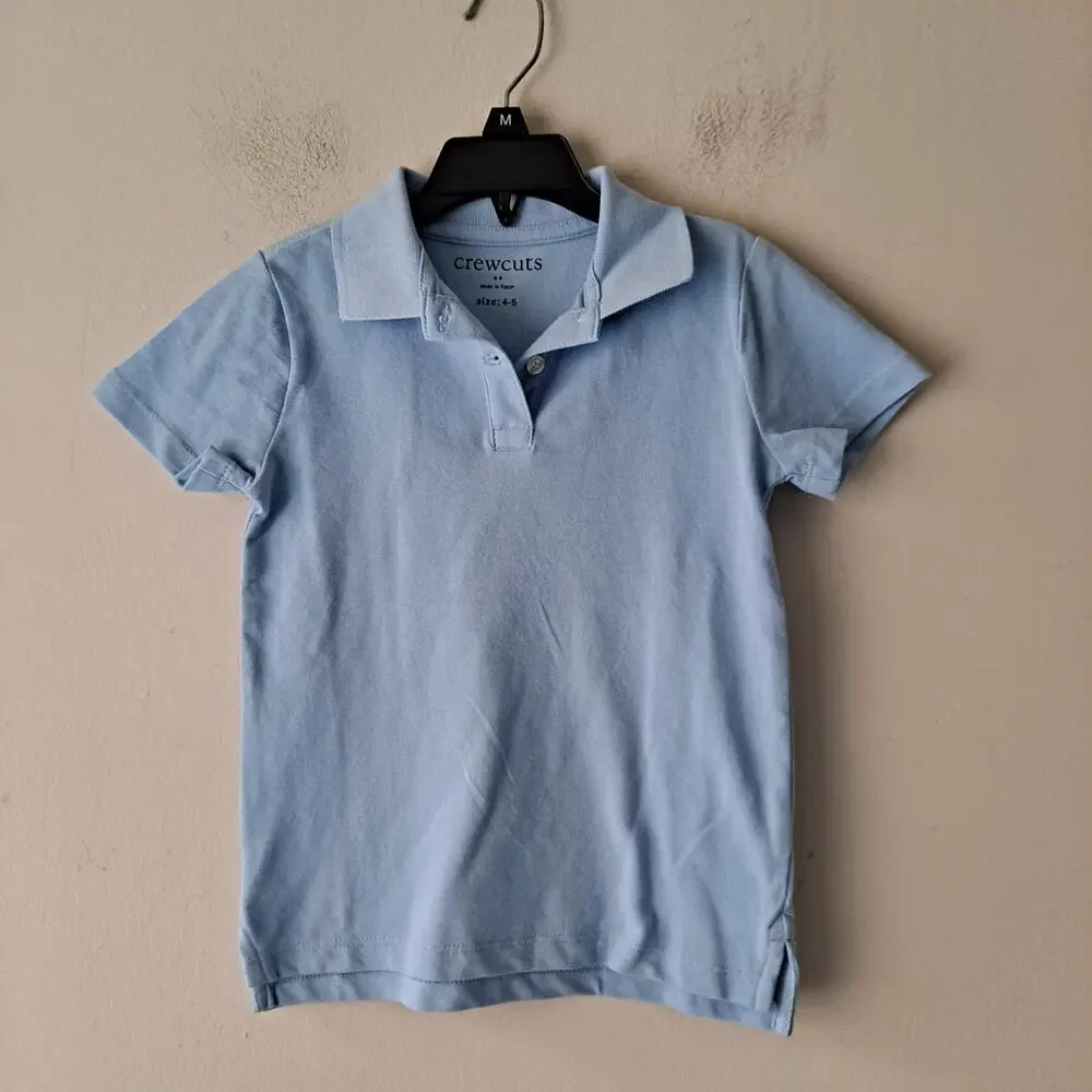 NWT Crewcuts Piqué Polo Shirt Short Sleeve Faded Chambray Blue Girls Size 4-5